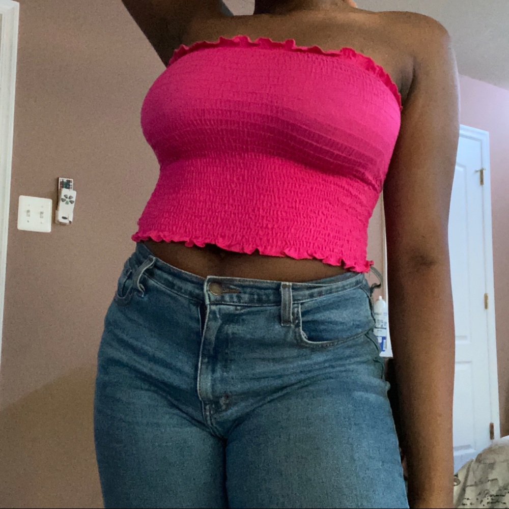 Pink smocked tube top